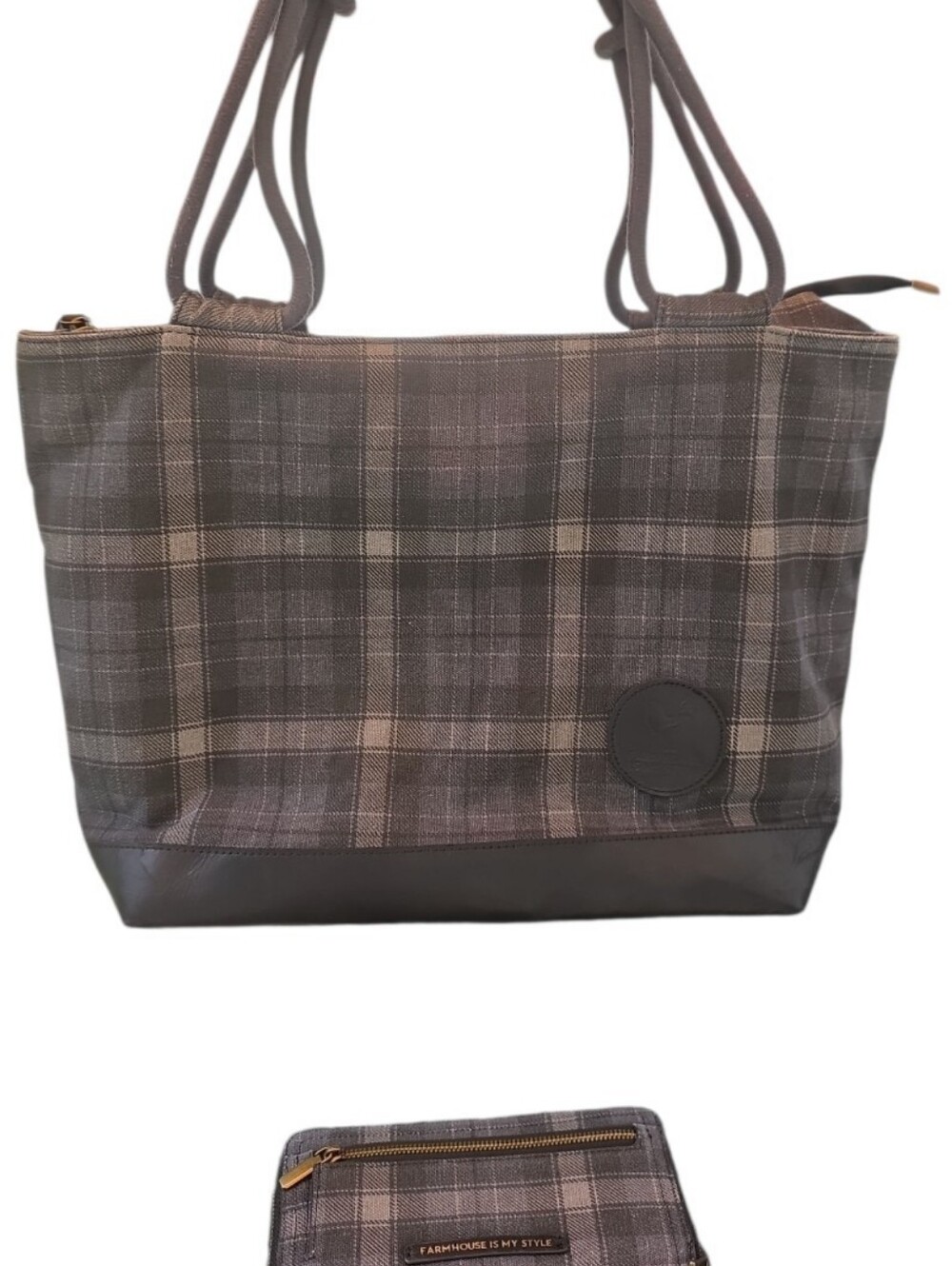 Farmhouse Is My Style, Large Shoulder Bag And Matching Wallet, Plaid & Leather